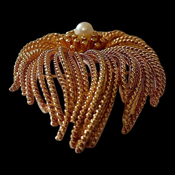 Vintage Waterfall Brooch Pin Spill Fireworks Cordelia Ropes Flower Gold Tone MCM - Picture 4 of 13